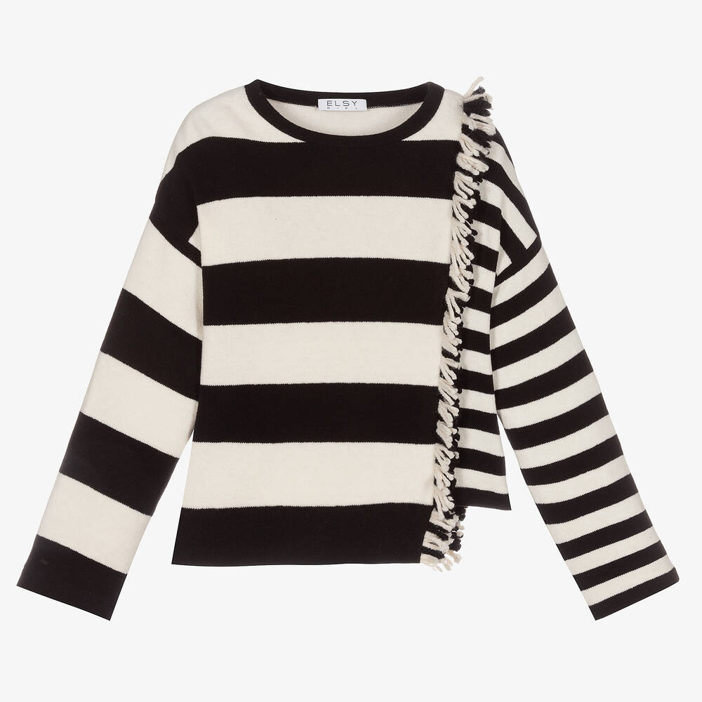 Elsy - Girls Black & Ivory Sweater | Childrensalon