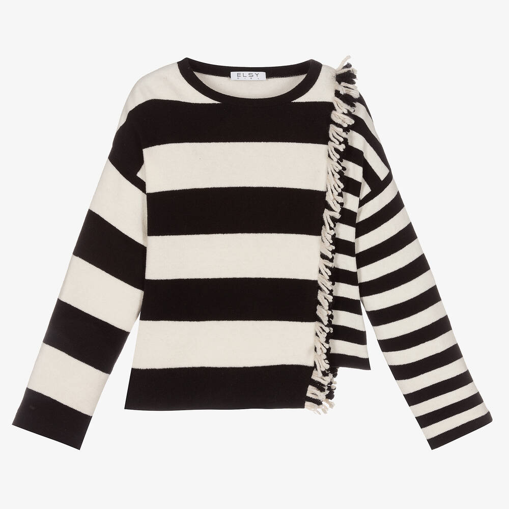 Elsy - Pull noir et ivoire Fille | Childrensalon