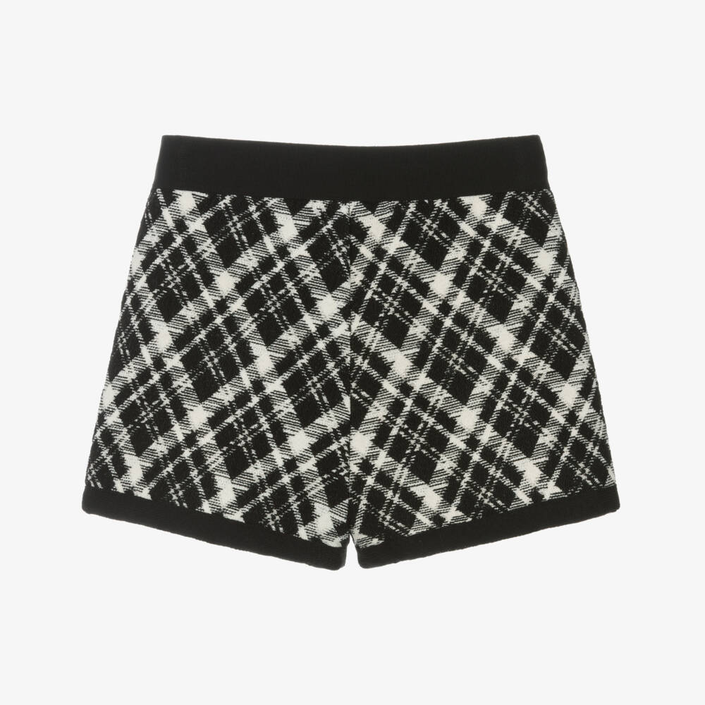 Elsy-Girls Black & Ivory Woven Check Shorts | Childrensalon Outlet