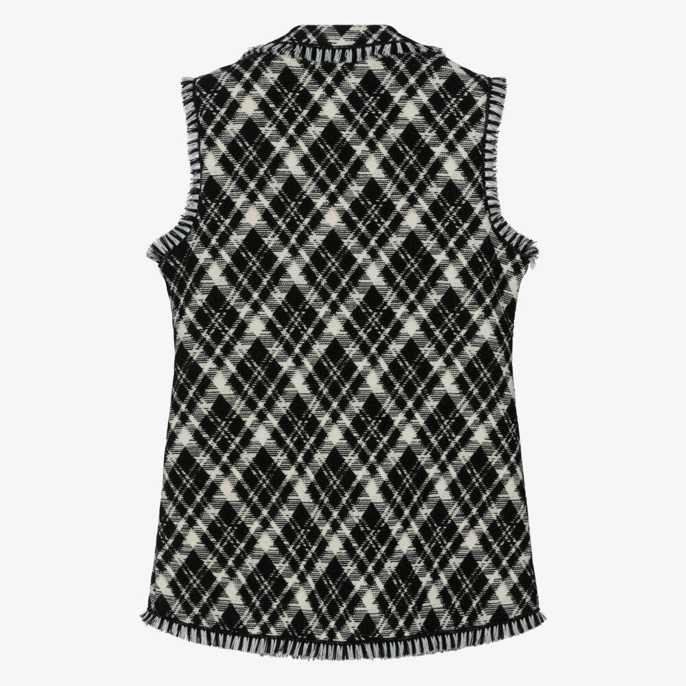 Elsy-Girls Black & Ivory Woven Check Sleeveless Blazer | Childrensalon Outlet
