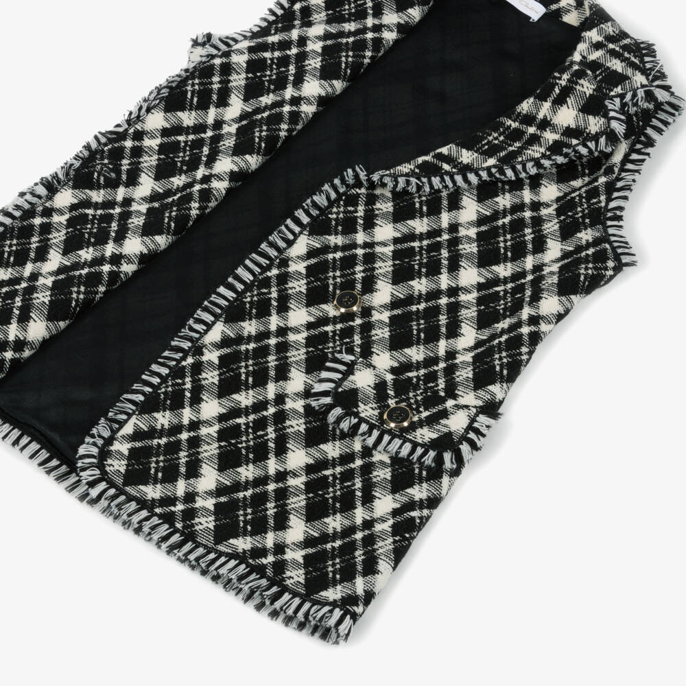 Elsy-Girls Black & Ivory Woven Check Sleeveless Blazer | Childrensalon Outlet