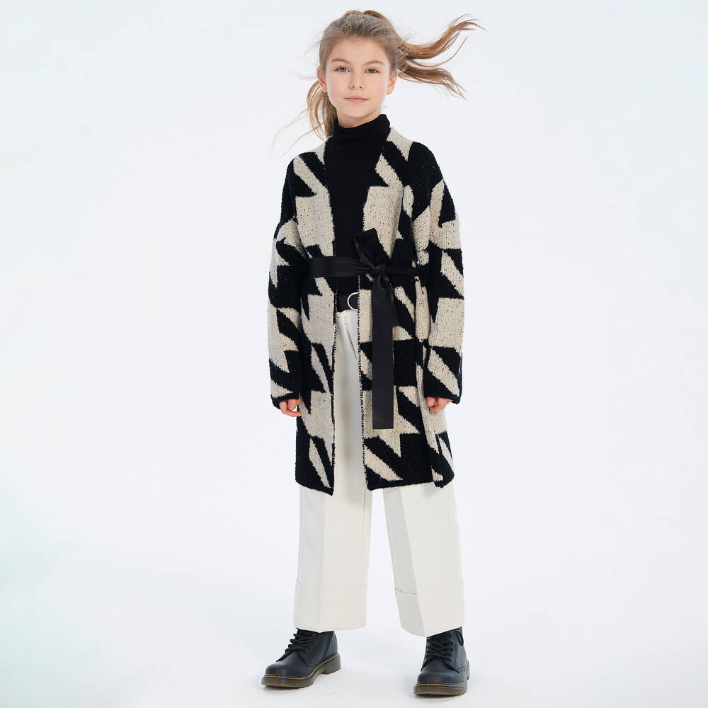 Elsy-Черное жаккардовое трикотажное пальто | Childrensalon Outlet