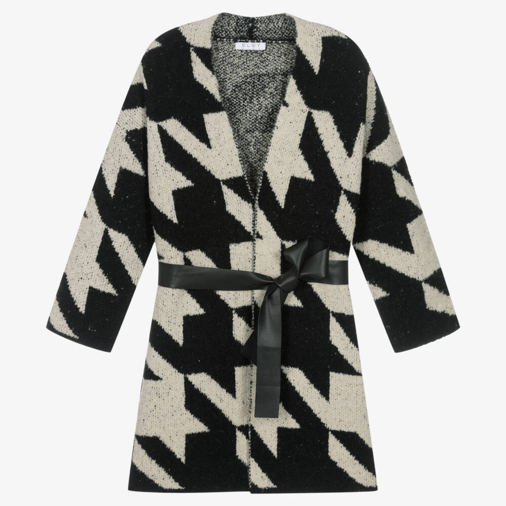 Elsy - Girls Black Jacquard Knit Coat | Childrensalon