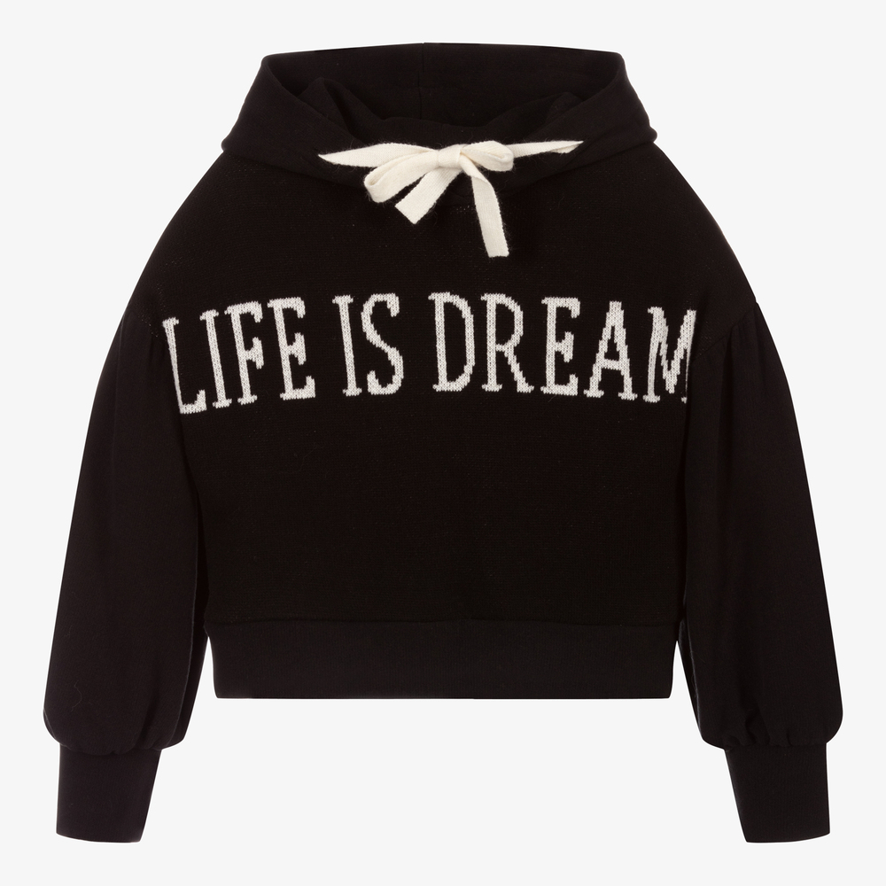 إلسي-توب هودي قطن وأكريليك محبوك لون أسود للبنات | Childrensalon Outlet