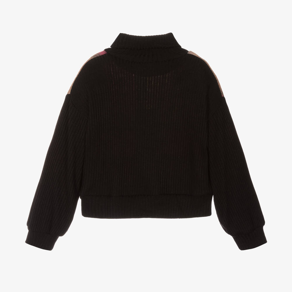 Elsy-بلوفر بياقة عالية مزيج فيسكوز لون زهري وأسود | Childrensalon Outlet