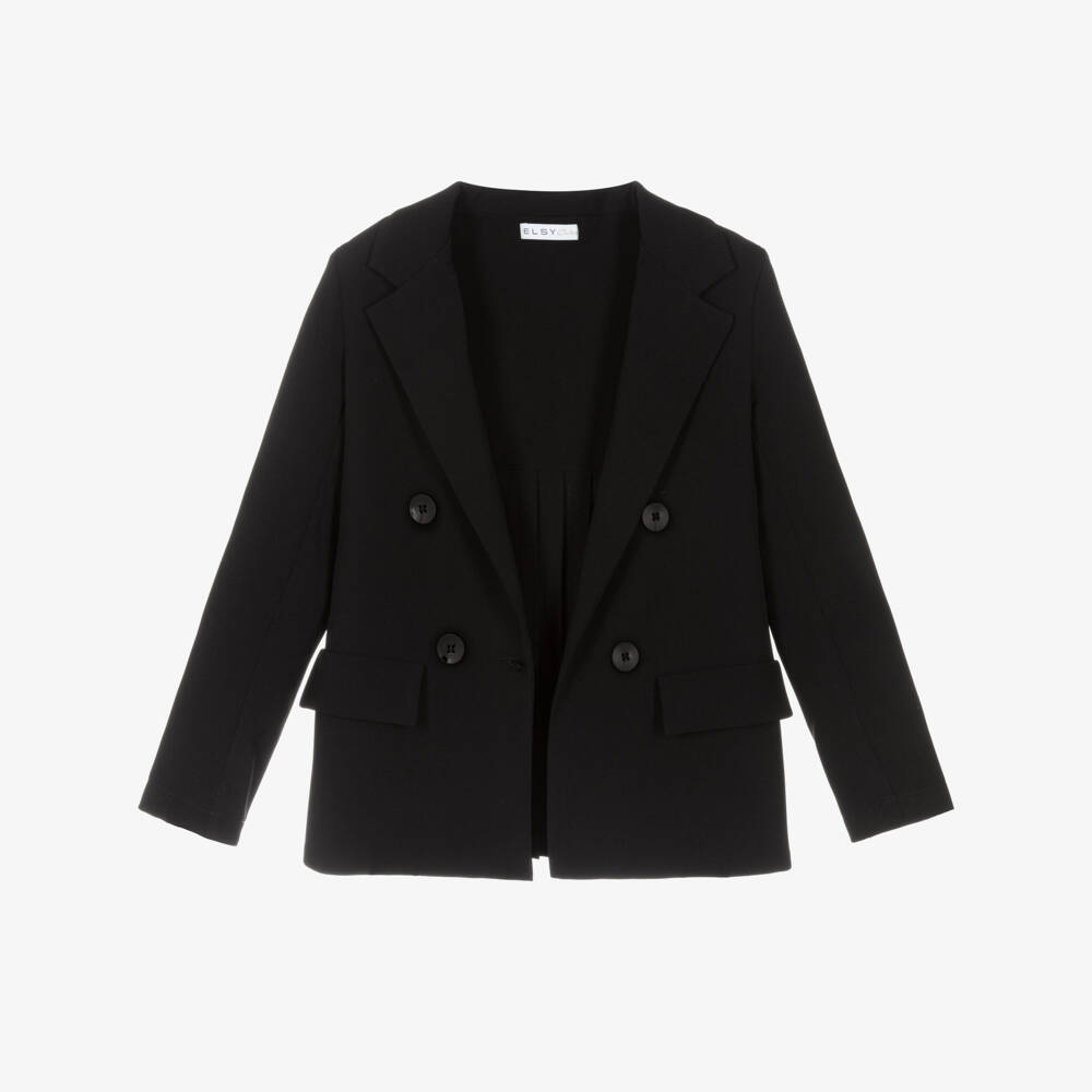 Elsy-Girls Black Pleated Twill Blazer | Childrensalon Outlet