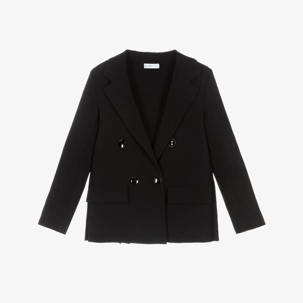 Elsy-Girls Black Pleated Twill Blazer | Childrensalon Outlet