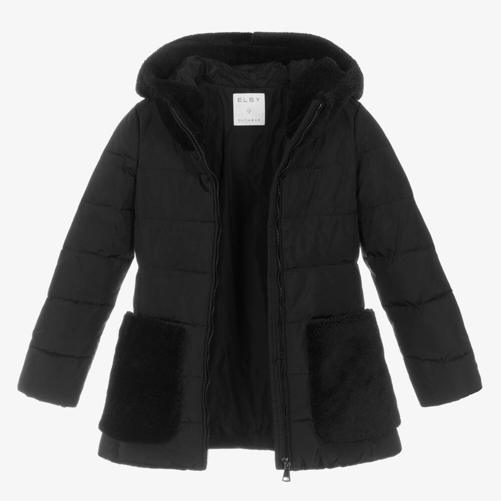 Elsy-Girls Black Quilted Down Coat | Childrensalon Outlet