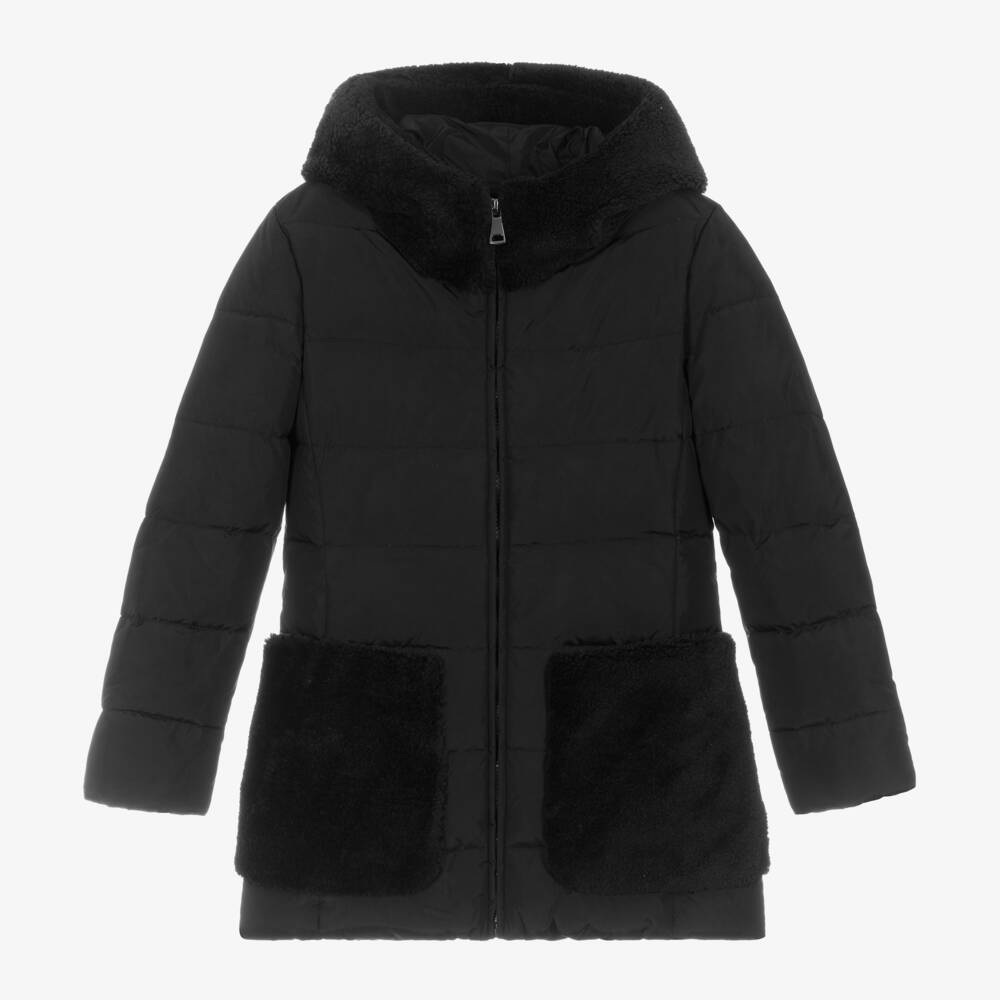 Elsy-Girls Black Quilted Down Coat | Childrensalon Outlet