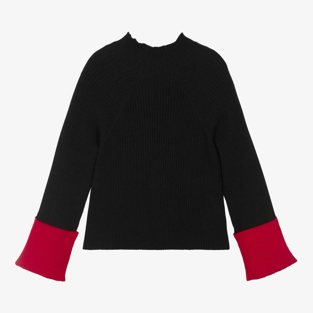 Elsy-Girls Black & Red Ribbed Jumper | Childrensalon Outlet