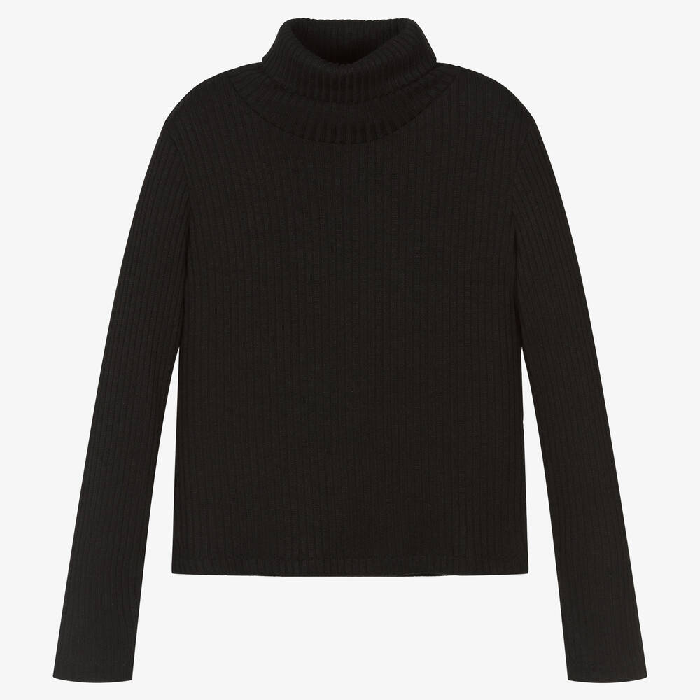 Elsy - Черный свитер в рубчик с высоким воротом | Childrensalon