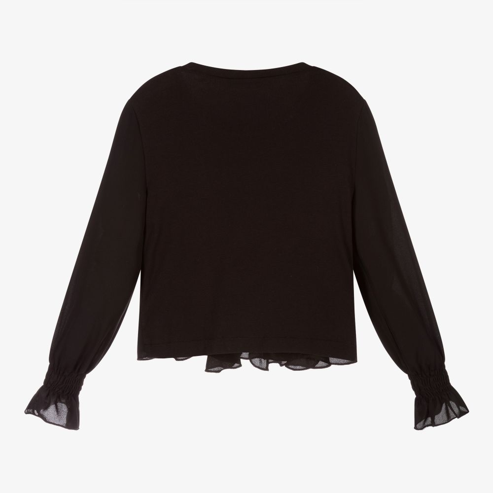 Ladies black ruffle shop blouse