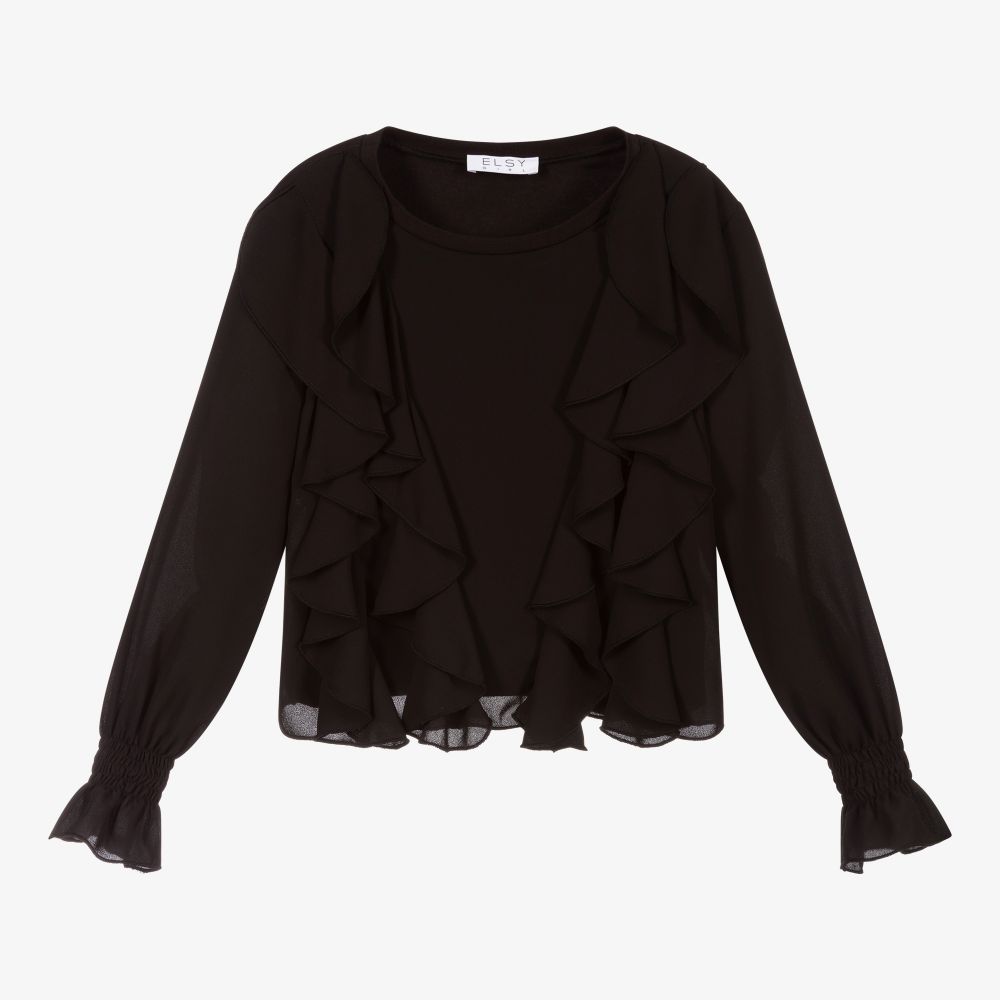 Elsy - Черная блузка с рюшами для девочек | Childrensalon