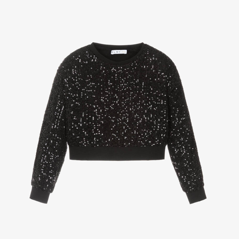 Elsy-Girls Black Sequin Sweatshirt | Childrensalon Outlet