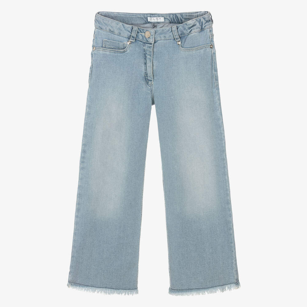 Elsy - Girls Blue Denim Wide-Leg Jeans | Childrensalon