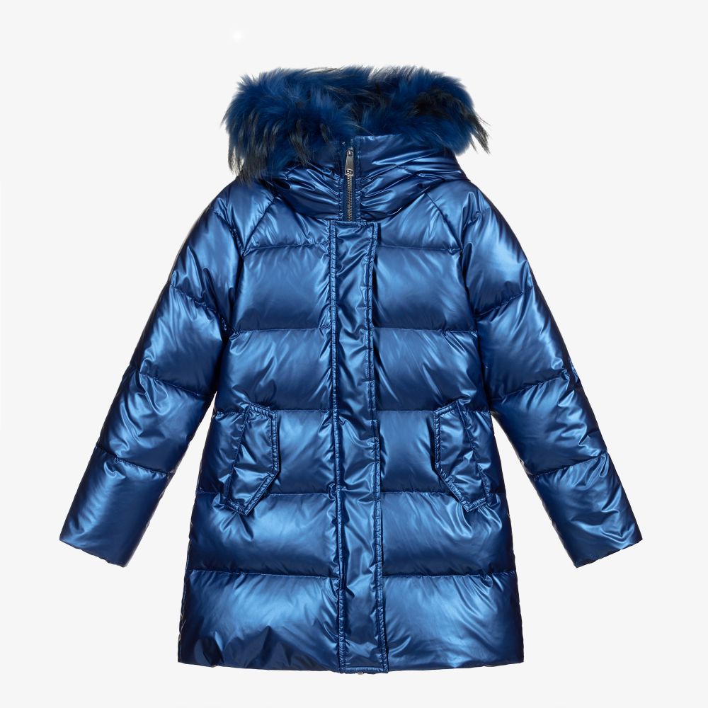 Elsy - Girls Blue Down Filled Coat | Childrensalon