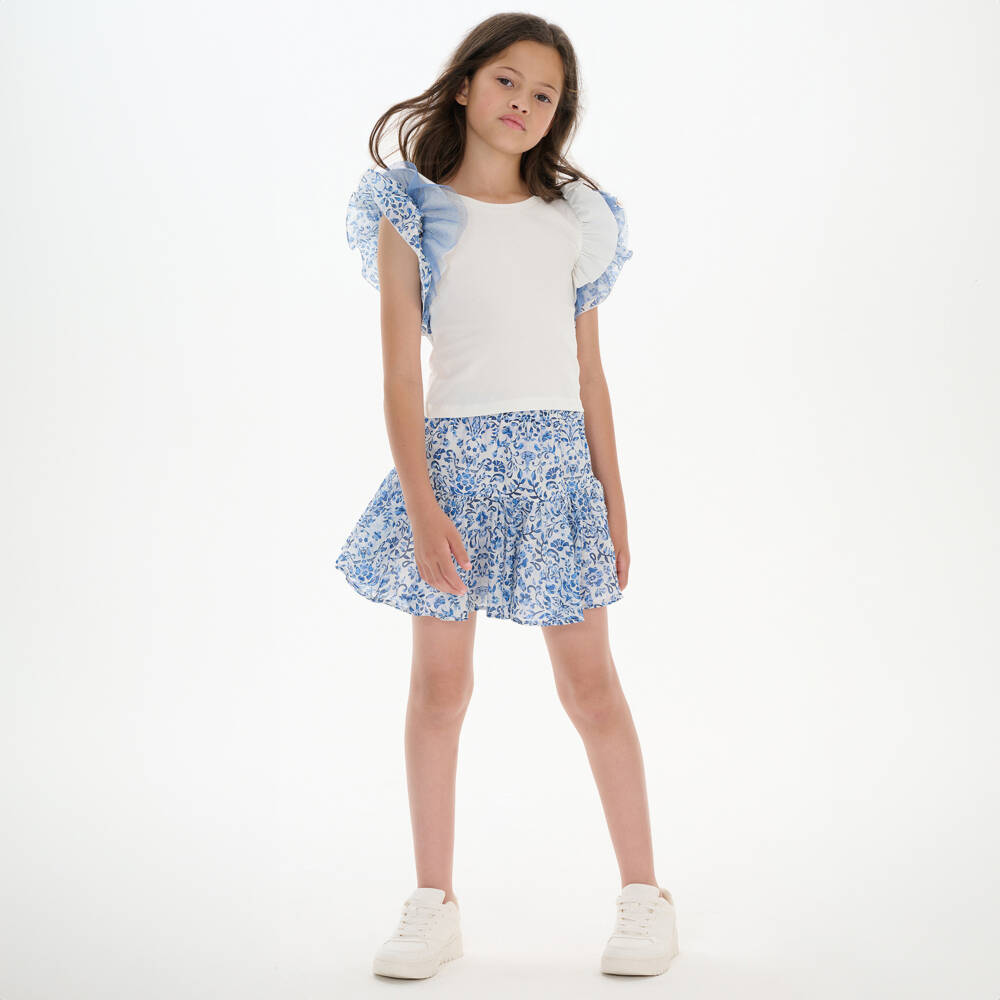 couture by Elsy-Girls Blue Floral Cotton Voile Skirt | Childrensalon Outlet