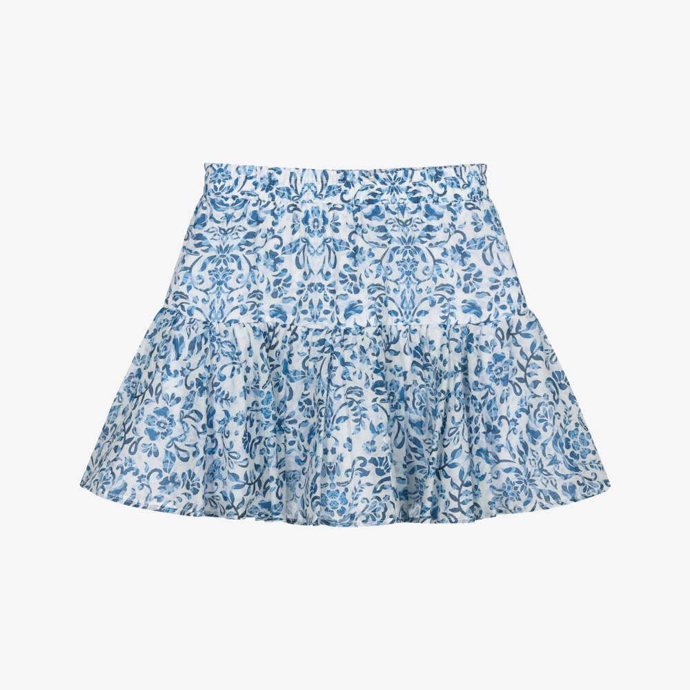 couture by Elsy-Girls Blue Floral Cotton Voile Skirt | Childrensalon Outlet