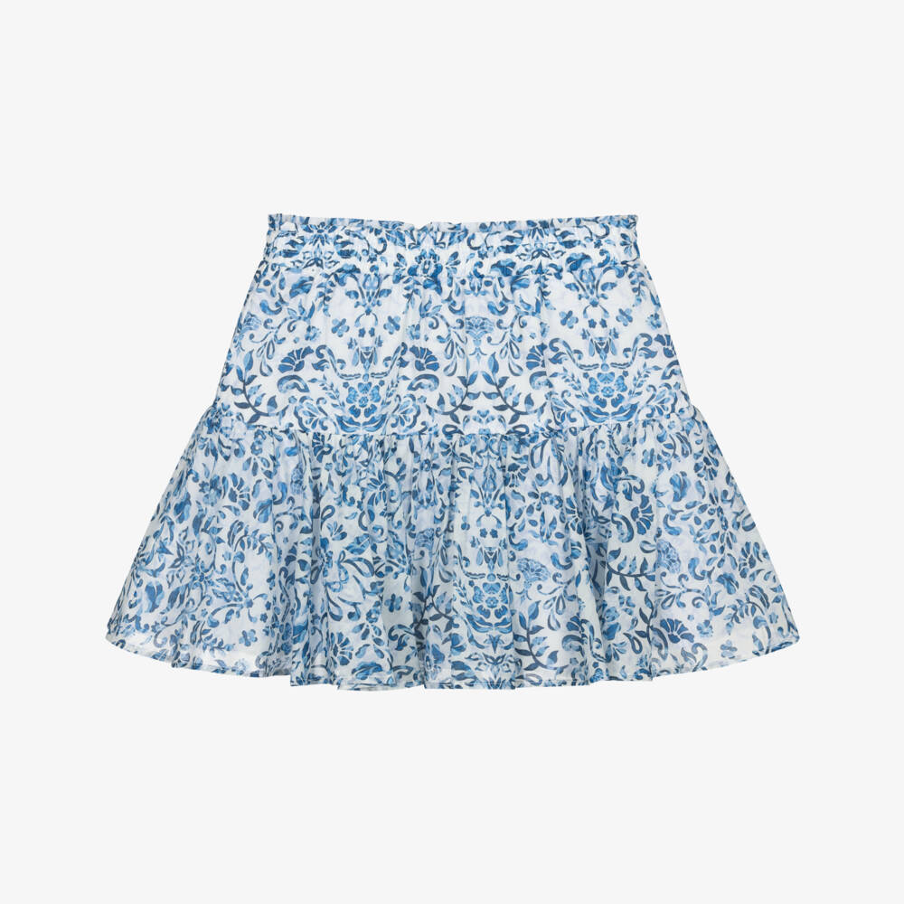 couture by Elsy-Girls Blue Floral Cotton Voile Skirt | Childrensalon Outlet