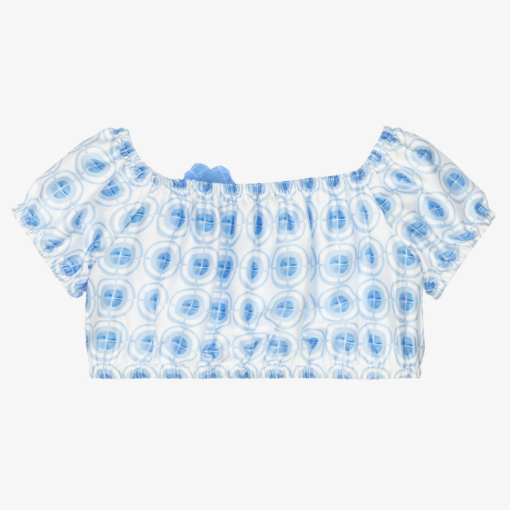 Elsy-Голубая атласная блузка со спущенными плечами | Childrensalon Outlet