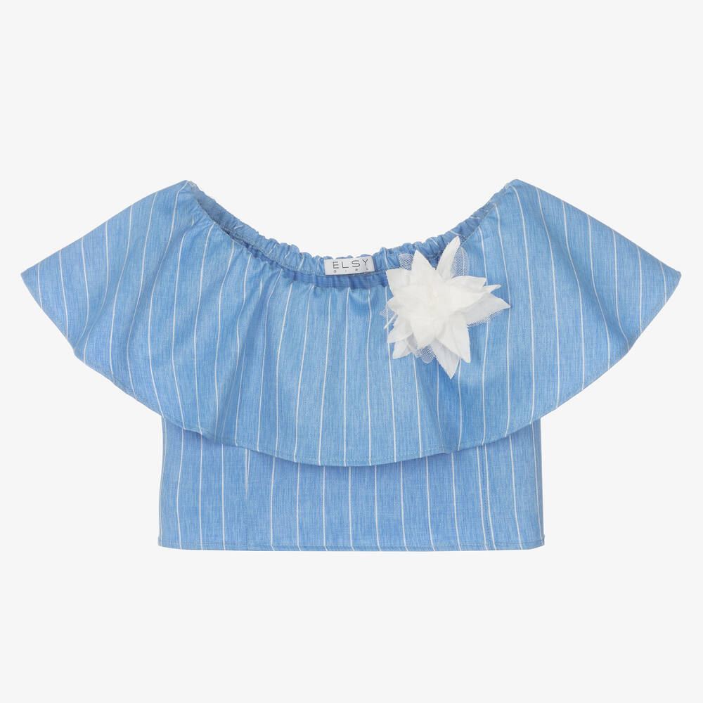 Elsy - Gestreifte Bardot-Bluse in Blau (M) | Childrensalon