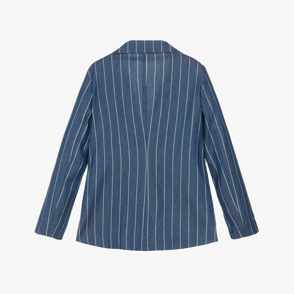 Elsy-Girls Blue & White Striped Cotton Chambray Blazer | Childrensalon Outlet