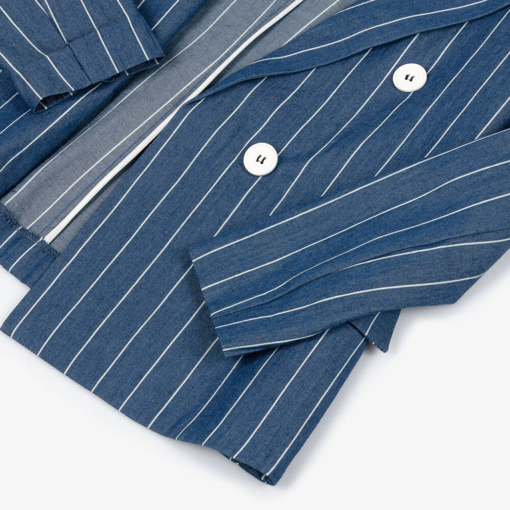 Elsy-Girls Blue & White Striped Cotton Chambray Blazer | Childrensalon Outlet