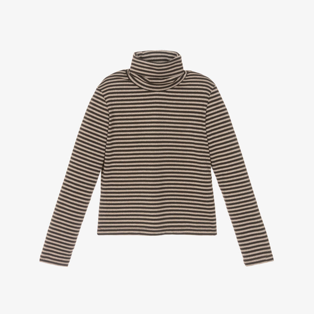 Elsy-Girls Brown & Beige Striped Roll Neck Top | Childrensalon Outlet