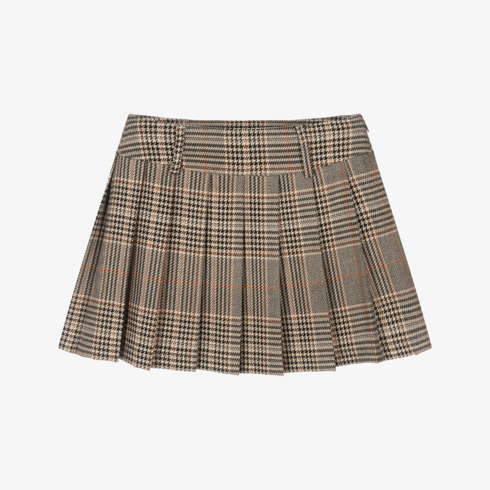 Elsy-Girls Brown Houndstooth Check Pleated Skirt | Childrensalon Outlet