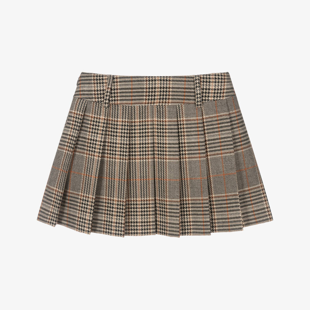 Elsy-Girls Brown Houndstooth Check Pleated Skirt | Childrensalon Outlet