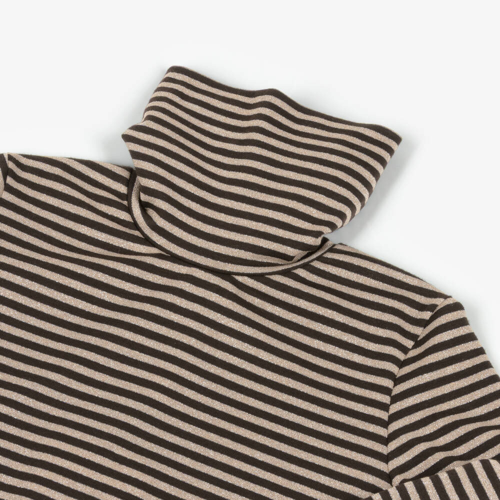Elsy-Girls Brown Striped Turtleneck Top | Childrensalon Outlet