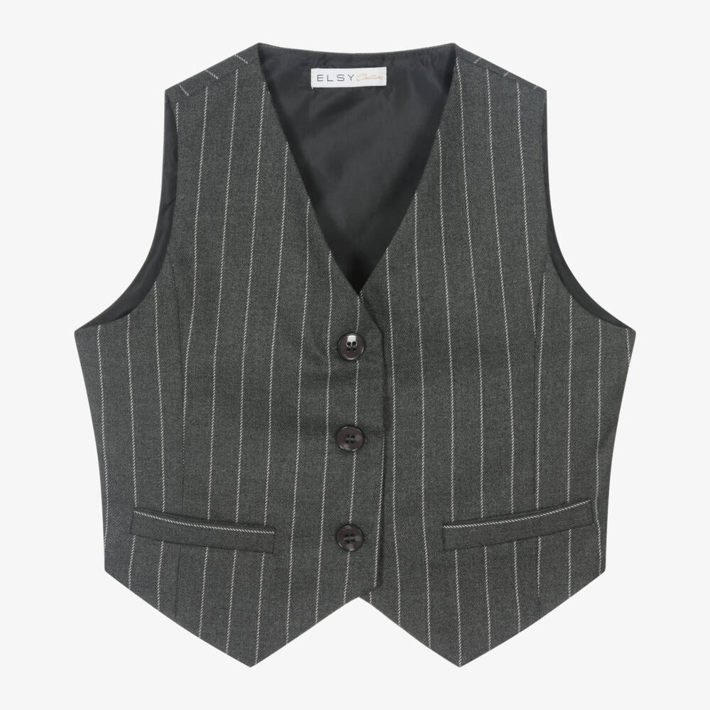 Elsy-Girls Charcoal Striped Waistcoat | Childrensalon Outlet