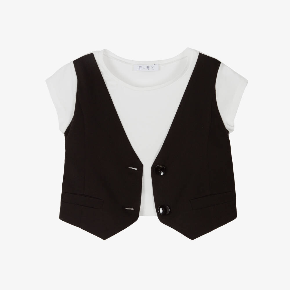 кутюр от Elsy-Шикарный черно-белый топ для девочек | Childrensalon Outlet