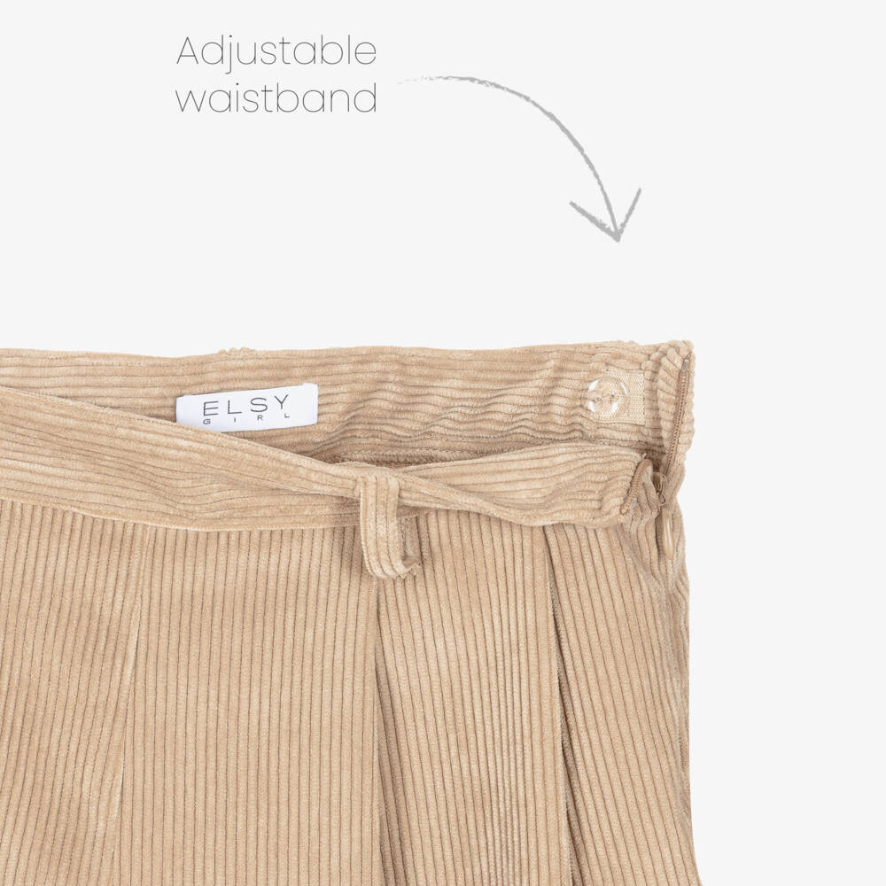Elsy-Girls Corduroy Pleated Beige Skort | Childrensalon Outlet