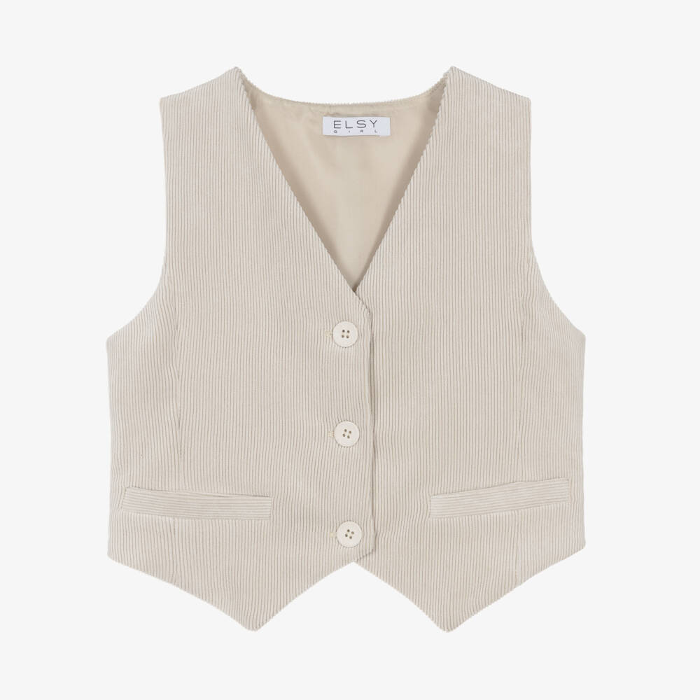 Elsy-Girls Cream Corduroy Vest | Childrensalon Outlet