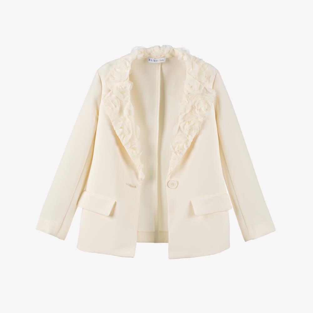 couture by Elsy-Girls Cream Floral Lapel Blazer | Childrensalon Outlet