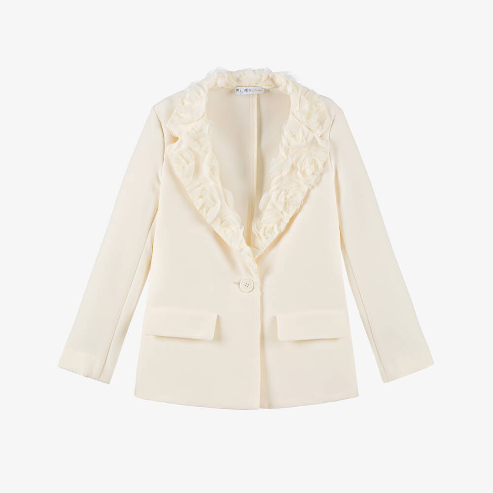 couture by Elsy-Girls Cream Floral Lapel Blazer | Childrensalon Outlet