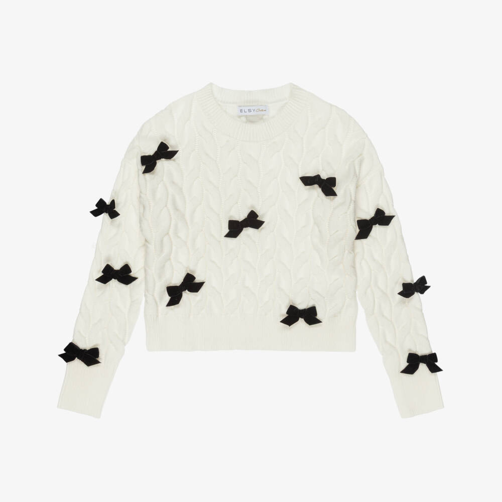 Elsy-Girls Cream Jumper with Black Bows | Childrensalon Outlet