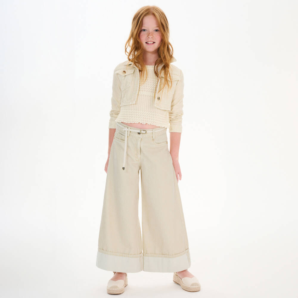 кутюр от Elsy-Кремовая кружевная вязаная блузка для девочек | Childrensalon Outlet