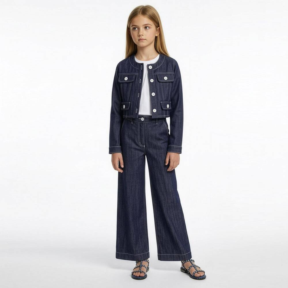 Elsy-Girls Dark Blue Denim White Stitch Jeans | Childrensalon Outlet