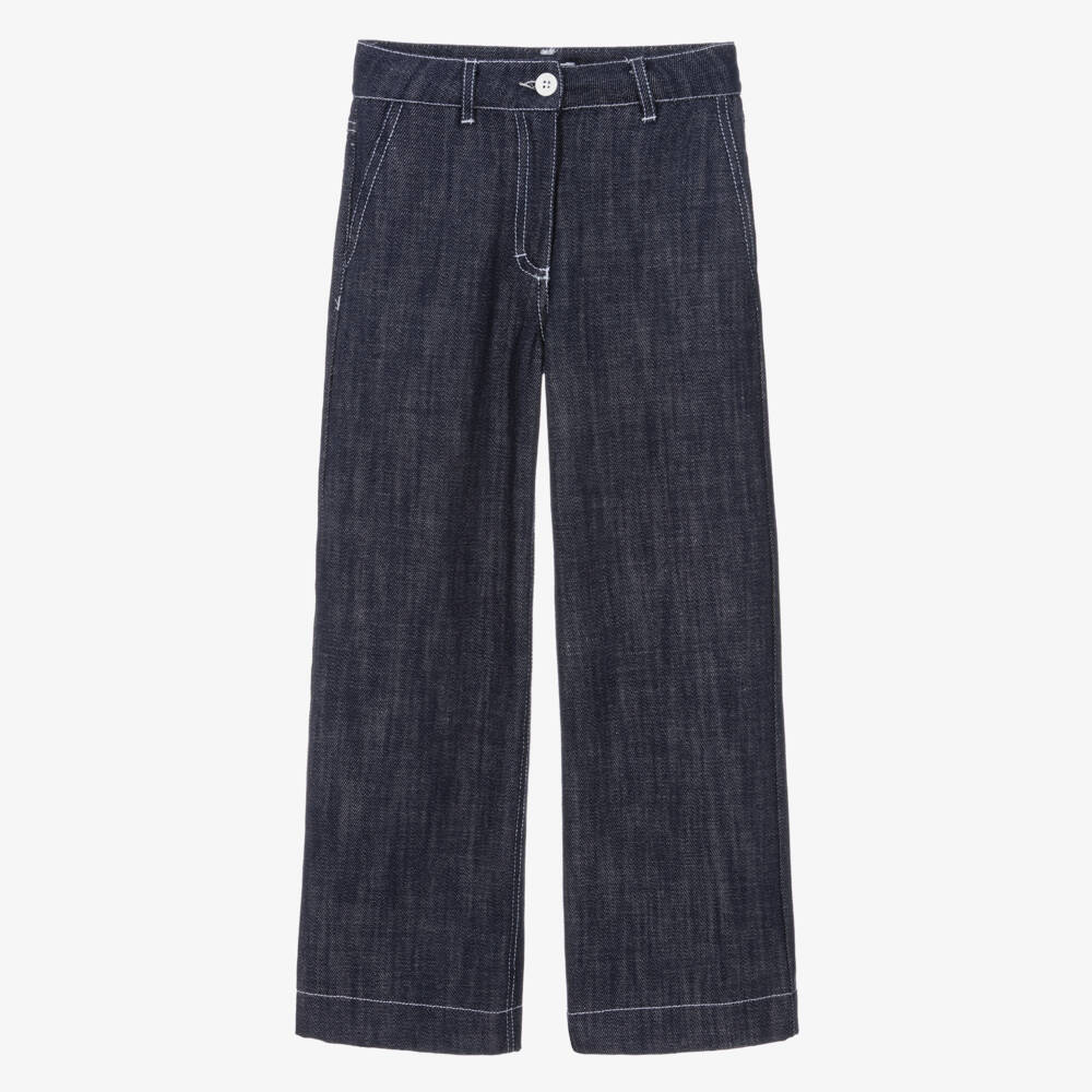 Elsy-Girls Dark Blue Denim White Stitch Jeans | Childrensalon Outlet