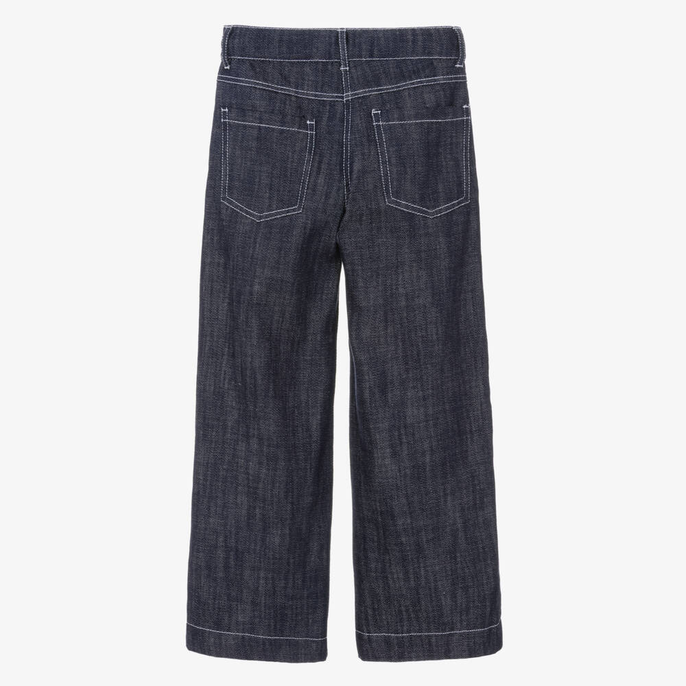 Elsy-Girls Dark Blue Denim White Stitch Jeans | Childrensalon Outlet