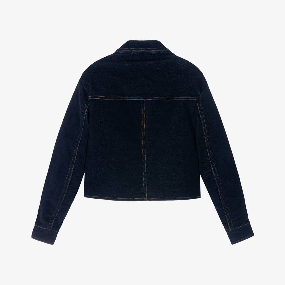 Elsy-Girls Dark Blue Flocked Denim Jacket | Childrensalon Outlet