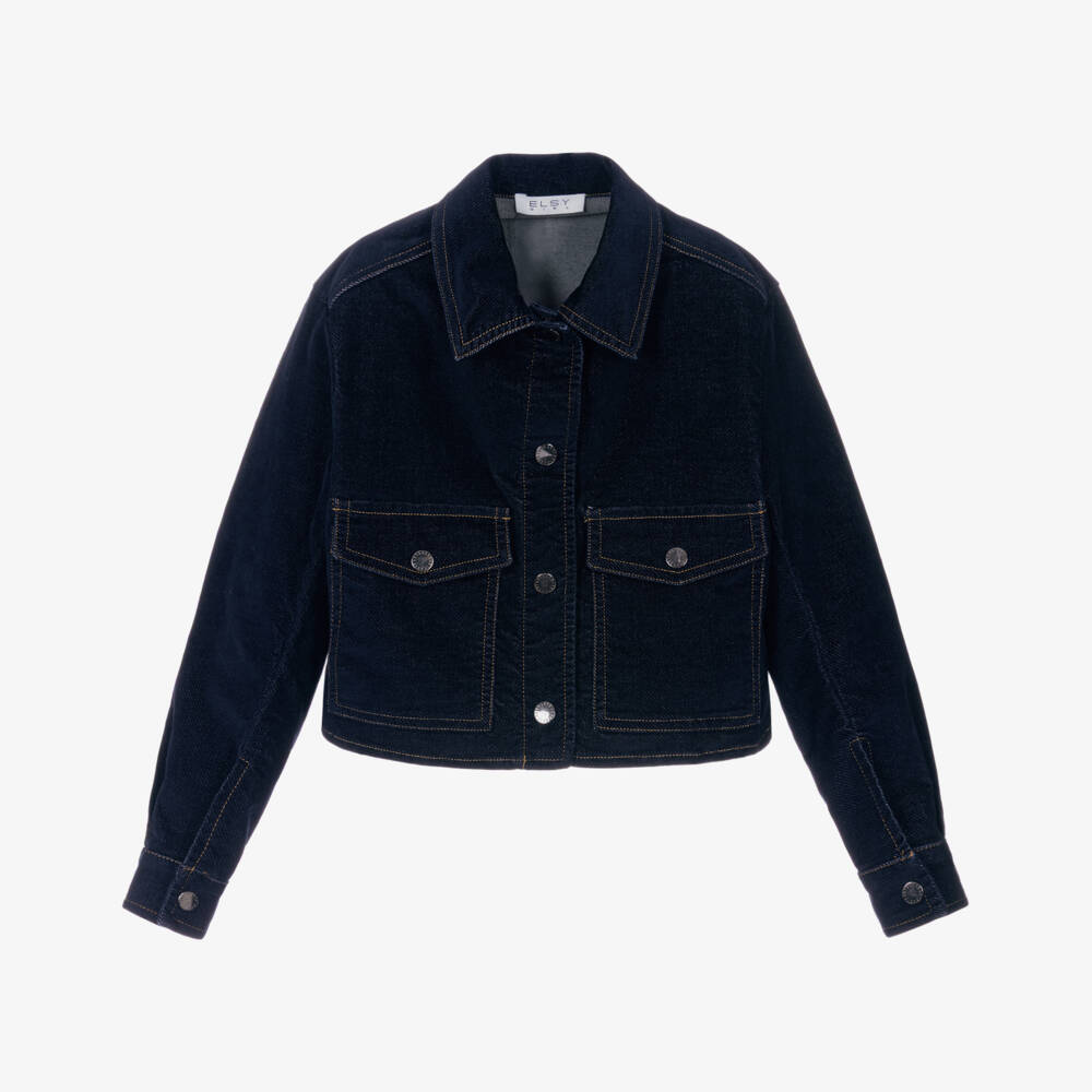 Elsy-Girls Dark Blue Flocked Denim Jacket | Childrensalon Outlet
