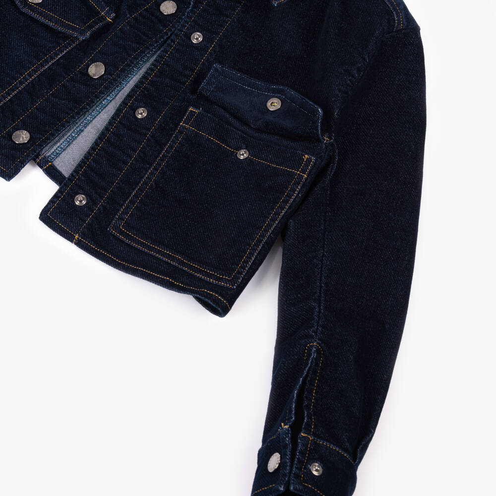 Elsy-Girls Dark Blue Flocked Denim Jacket | Childrensalon Outlet