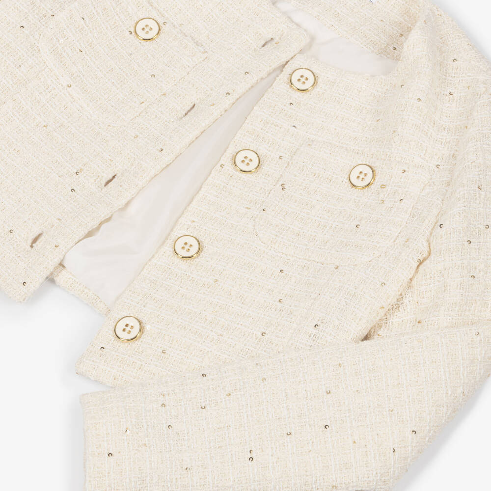 Elsy couture by-Girls Dark Ivory Sequinned Tweed Jacket | Childrensalon Outlet