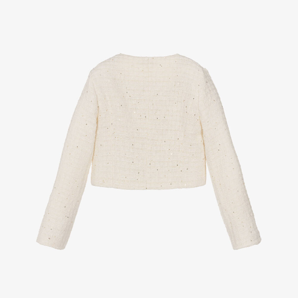 Elsy couture by-Girls Dark Ivory Sequinned Tweed Jacket | Childrensalon Outlet
