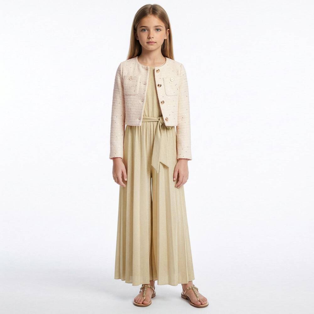 Elsy couture by-Girls Dark Ivory Sequinned Tweed Jacket | Childrensalon Outlet