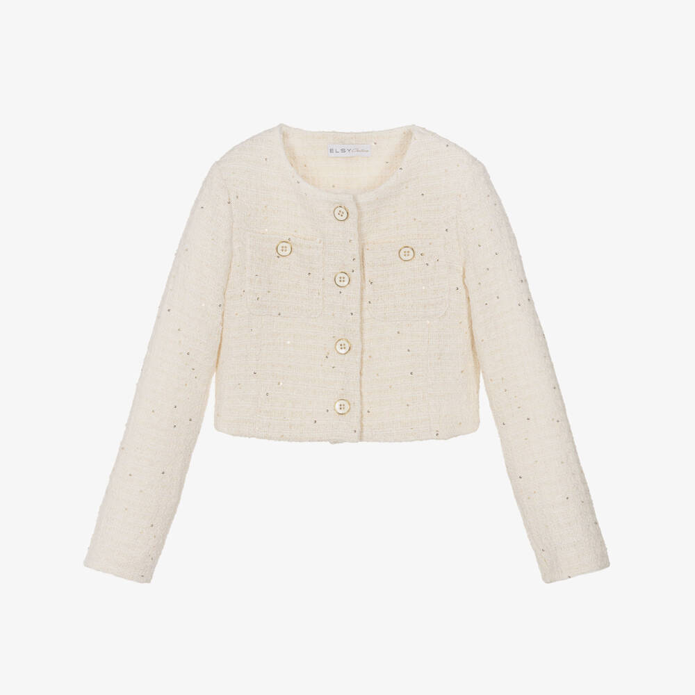 Elsy couture by-Girls Dark Ivory Sequinned Tweed Jacket | Childrensalon Outlet