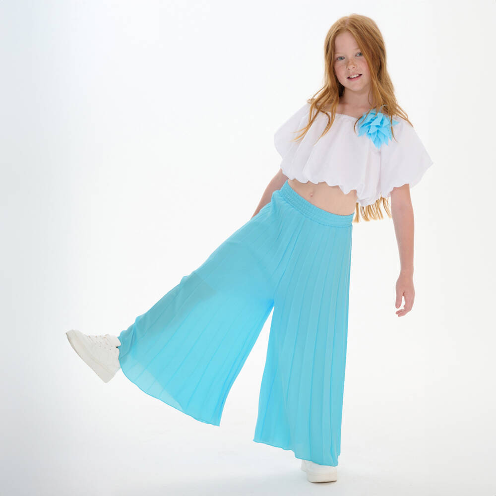couture by Elsy-Girls Elegant Blue Crepe Trousers | Childrensalon Outlet